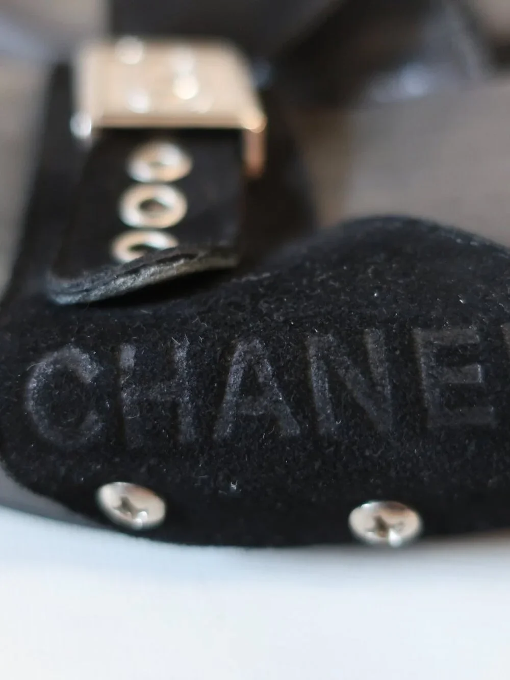 Authentic Women Chanel Black Suede Interlocked CC Wood Clog Mule Sandals 38 US/8
